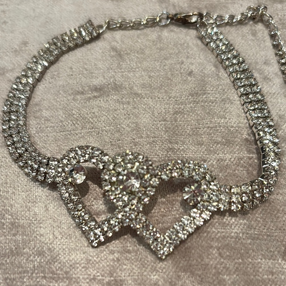 Vintage Silver Double-Chain Ankle Bracelet Crystals 9-12” anklet